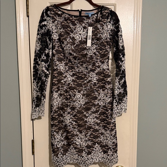 Nwt Antonio Melani Black And White Floral Lace Dress